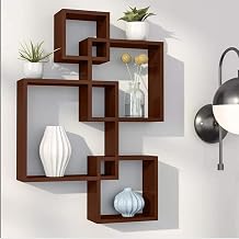 Floating Shelves for Wall Set of 5 Intersecting Wall Mounted Wall Shelf Solid Wood Floating Shelves Wall Decor for Bedroom, Room, Living Room, Kitchen Bedroom (Brown)