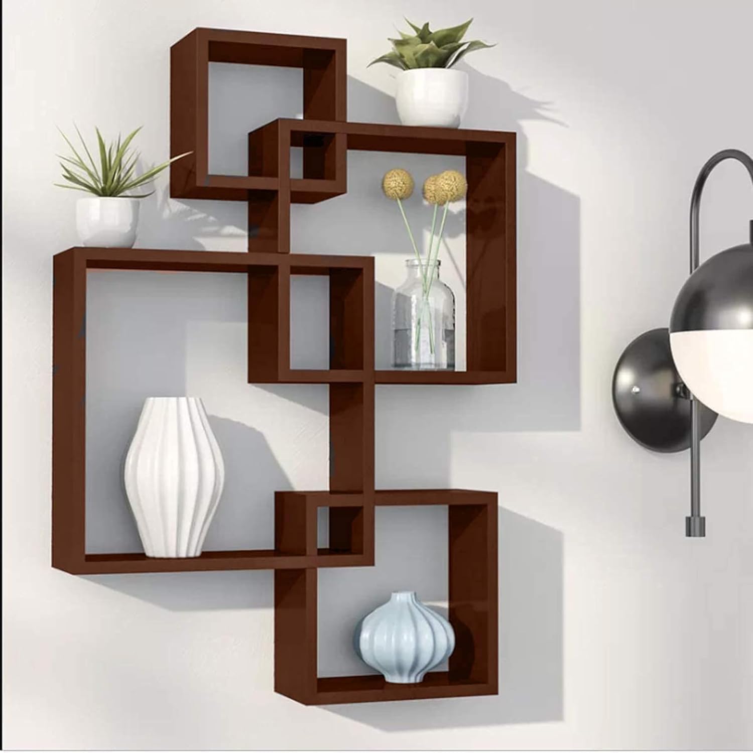 DDS Dream Decor Shoppee Floating Shelves for Wall Set of 5 Intersecting Wall Mounted Wall Shelf Solid Wood Floating Shelves Wall Decor for Bedroom, Room, Living Room, Kitchen Bedroom (Brown)-image-43