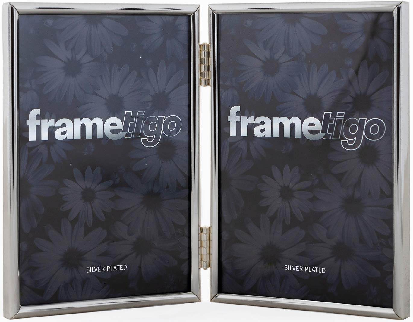 Silver Plated Thin Edge Double Photo Frame, 5"x7" (13x18cm) Photo Size - Portrait Orientation - Modern & Sleek Design - Traditional Silver Picture Frames - Tarnish Resistant