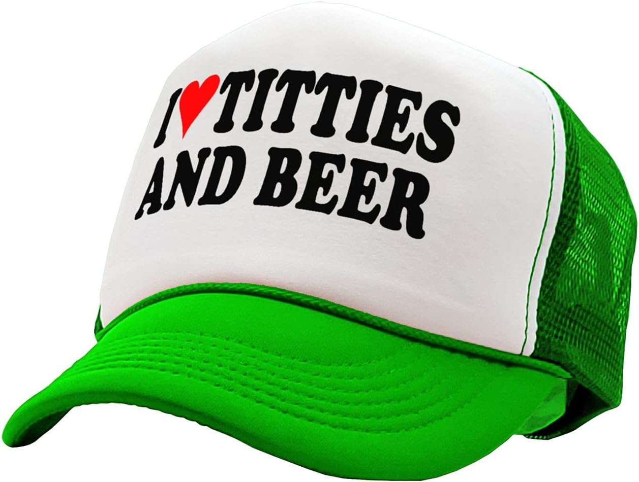 The GoozlerI Heart Titties and Beer - Love Funny Gag - Vintage Retro Style Trucker Cap Hat