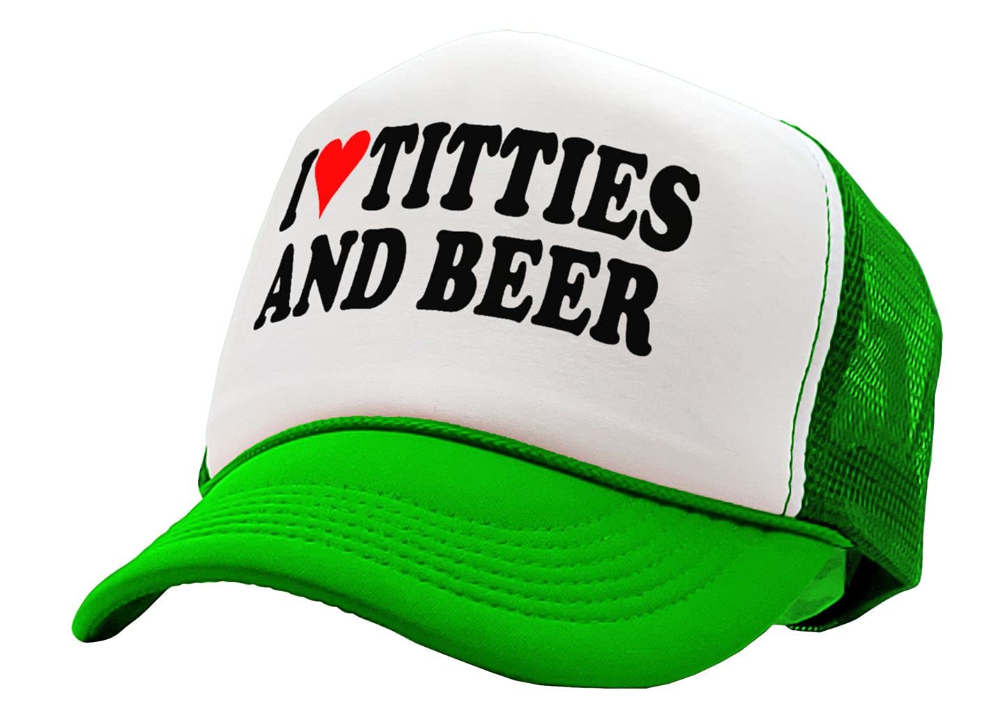 The GoozlerI Heart Titties and Beer - Love Funny Gag - Vintage Retro Style Trucker Cap Hat