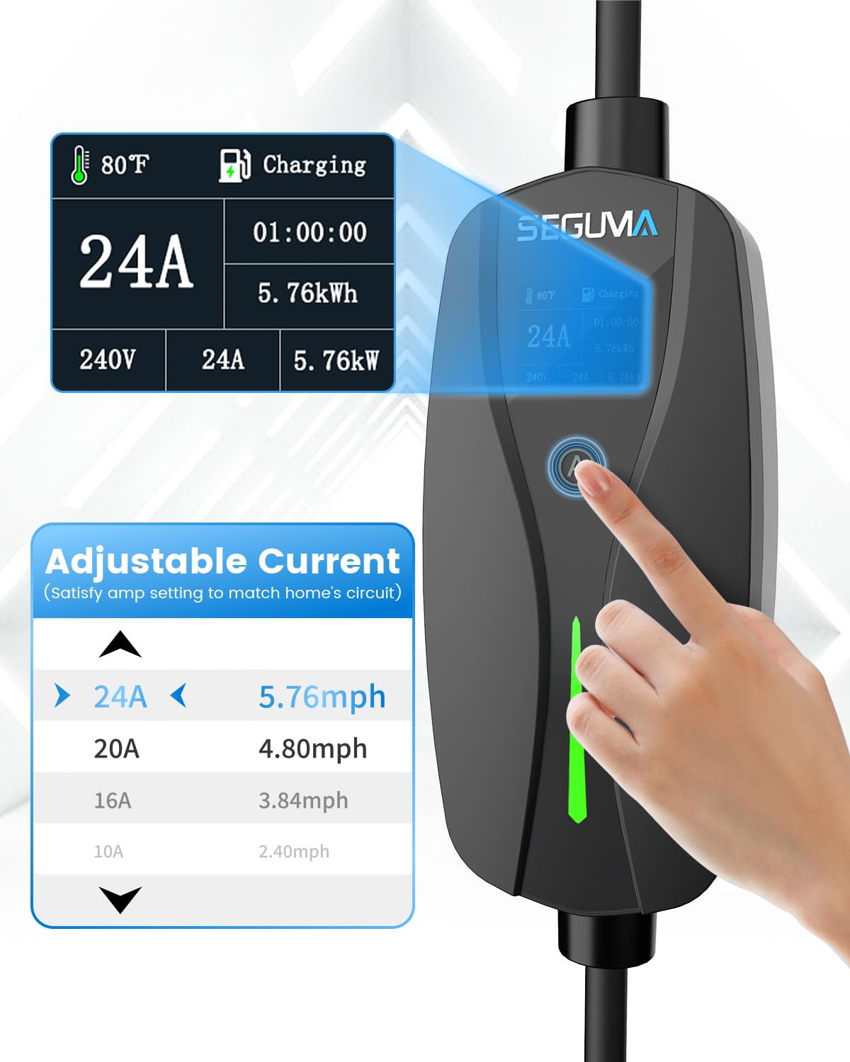 SKYSHALO Level 2 Tesla Charger 32 Amp Adjustable Current 240V Home Electric Car Ev Charger 25ft Charging Cable Nema 14 50p Plug Mgbxcdqpm32ak4snq001v5 S808 - View #6
