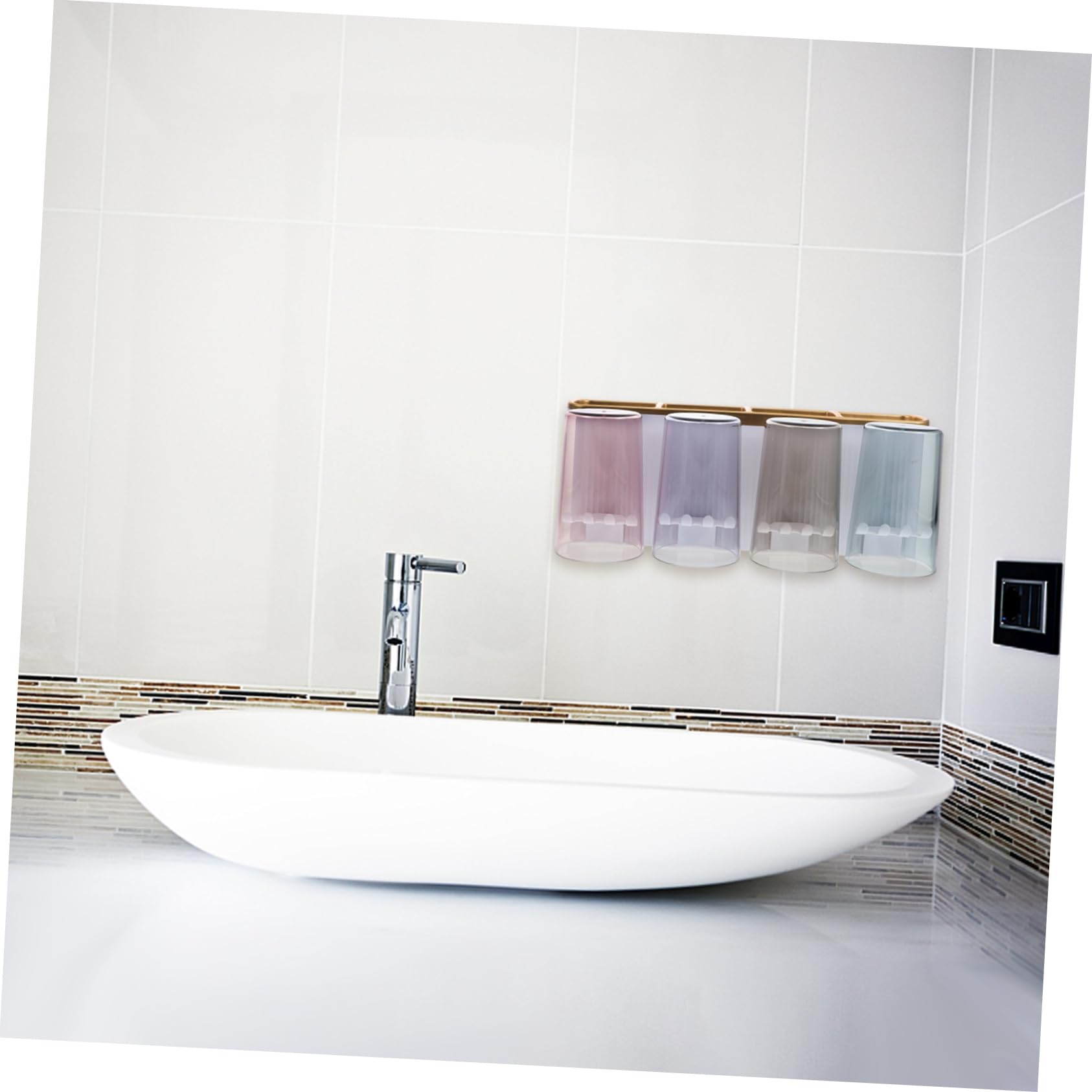Amosfun Portaspazzolini da Bagno da Parete in Abs, Installazione senza Fori, Multifunzione, Bianco, per Casa e Hotel, Organizzatore per Oggetti da Toilette