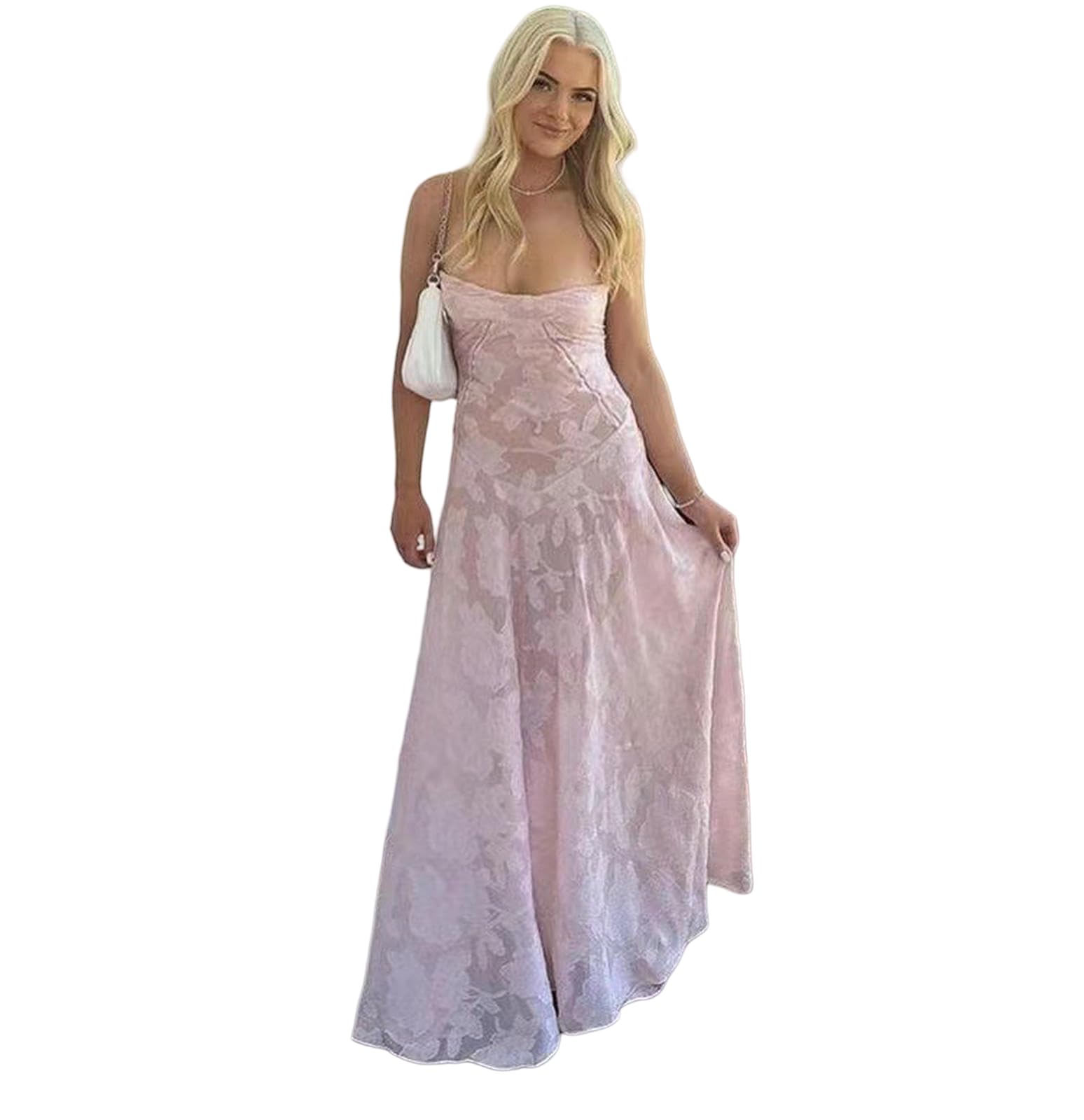 Damska długa spódnica Lato Bohemian Scarf Neck Koktajlowa Kwiatowa Sukienka Maxi-Rose-m