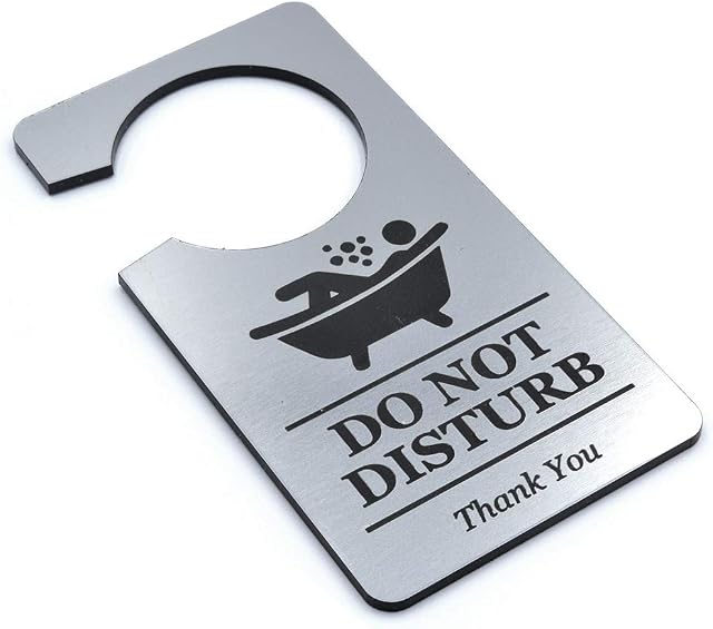 OriginDesigned Silver coloured 'In Bath' - Bathroom in use - Do Not Disturb, Warning Door Sign, Door Hanger Notice. Perfect for use at home to stop intruders whilst bathing.