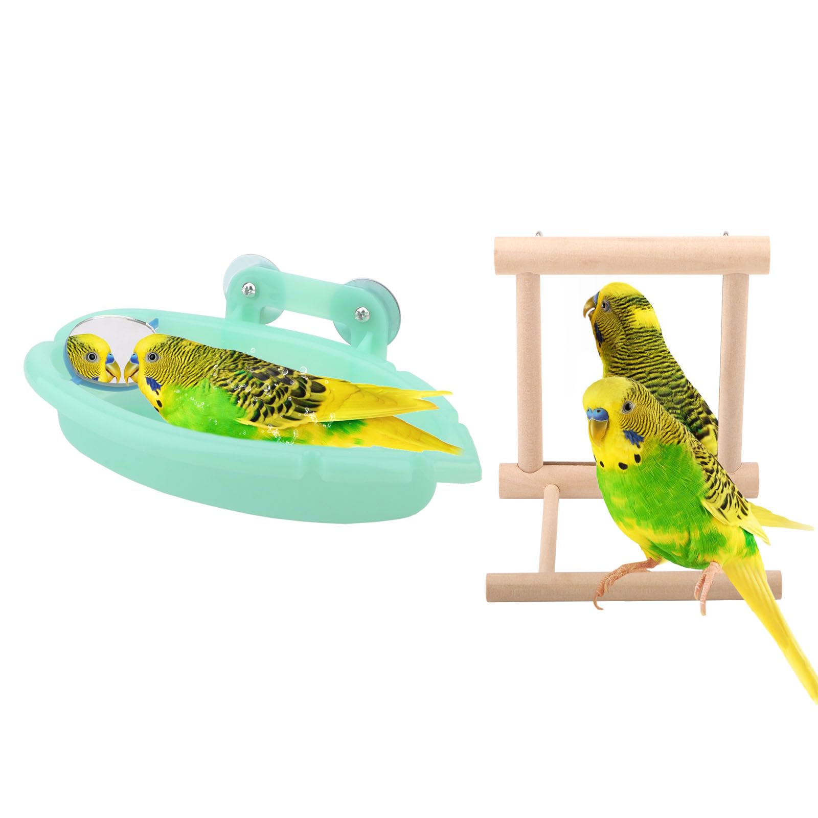 Wontee Bird Bath Parrot Bathing Tub Bird Mirror with Perch Toys for Budgies Parakeets Cockatiels Lovebirds Finches Canaries