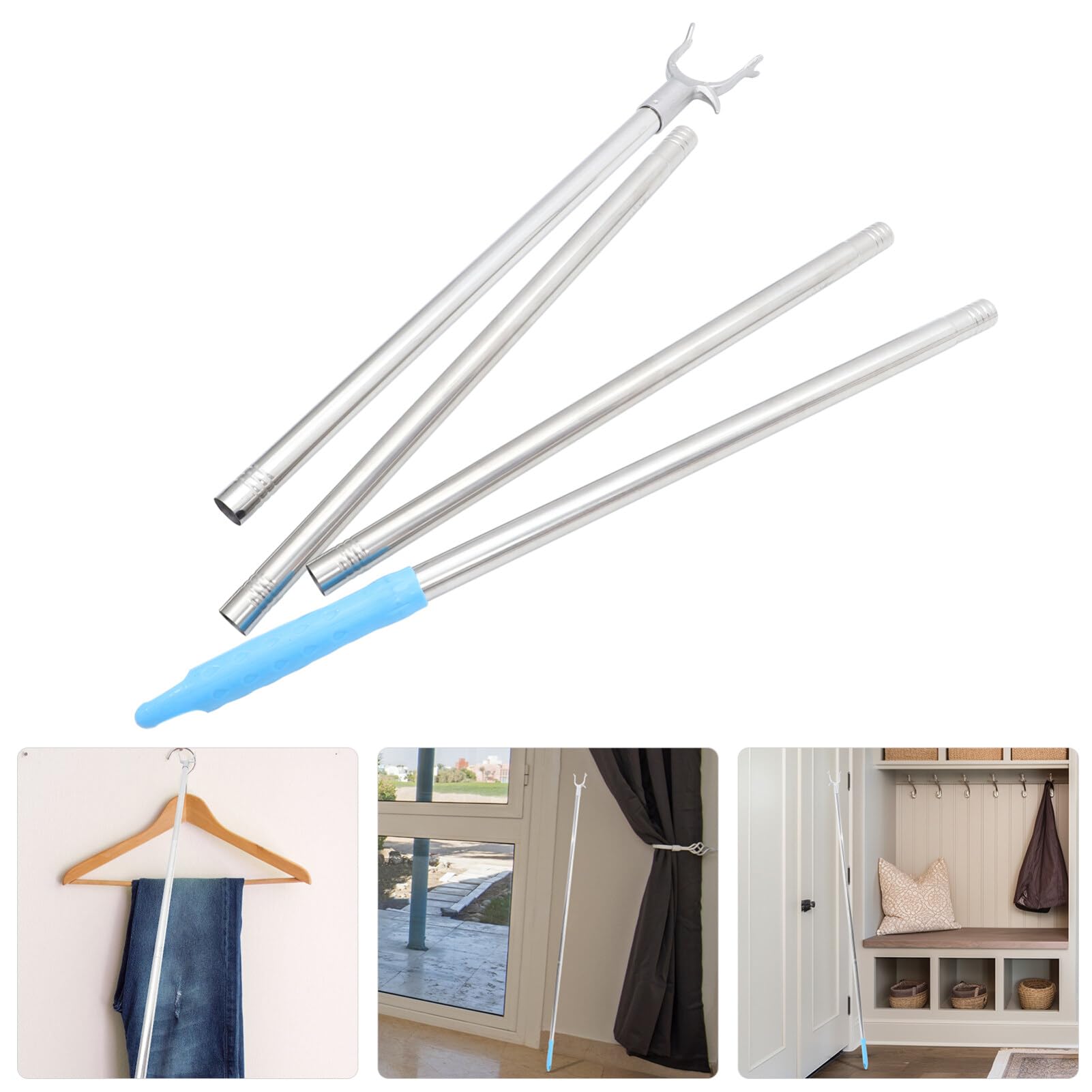 Asta Appendiabiti in Acciaio Inox 166 Cm, Palo per Abiti Lunghi Ganci, Bastone Porta Abiti Pratico per Uso Domestico e Spazi Ristretti