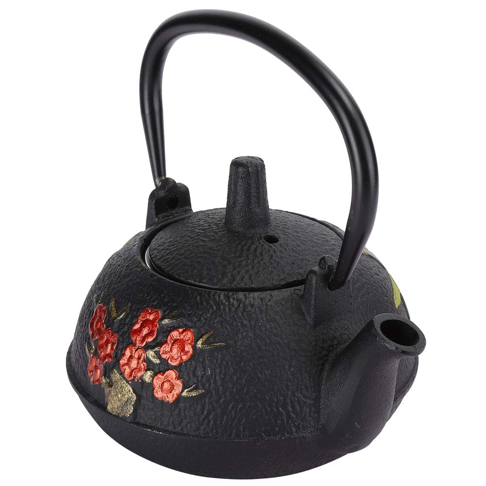 HEEPDD Teiera Decorativa da Cerimonia Bollitore da tè in Ghisa Ferro Non Rivestito 0,3 L Stile Giapponese, Motivo con Fiori di Pruno in Bambù, Piccola Teiera Ornamentale per Decorazioni per la Casa da