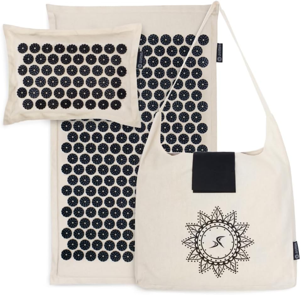 ProsourceFit Ki Acupressure Mat and Pillow Set with 100% Natural Linen for Back/Neck Pain Relief and Muscle Relaxation