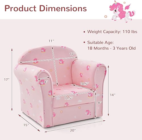 Miniatura 3 de INFANS Sofá para niños, sillón para niños pequeños con diseño de dibujos animados de construcción de madera resistente, sillón tapizado para niños,