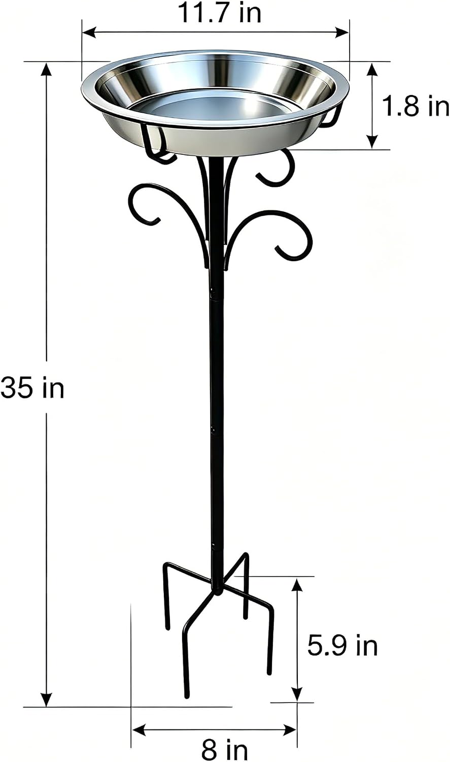 Fire Beauty Staked Stainless Steel Bird Bath for Outdoor Backyard Wildlife