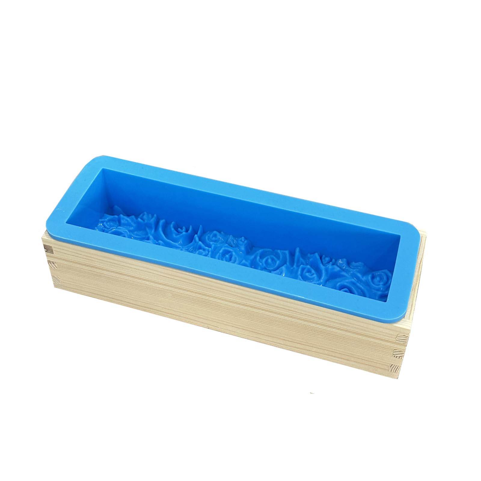 DD-life Flexible Rectangular Rose Soap Silicone Mold Flowers Craft Art Silicone Soap Mold Wood Box for Soap Making Supplies (Blue)