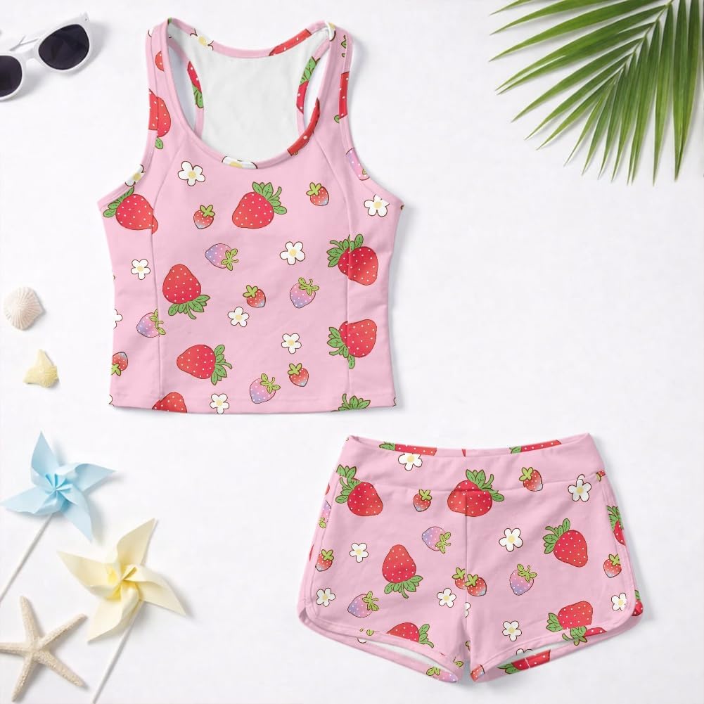 Summer Two Piece Tankini Swimsuit Featuring Palm Tree Pattern - Great for Beach Pool Vacations