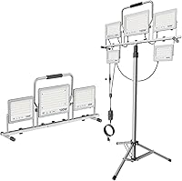 Vista 1 de 31000Lumen LED Work Light 260w with Tripod Stand Work Lights 5 Head Portable Work Light with Anti-Glare Lenses,19.7ft Power Cord, Height Adjustable