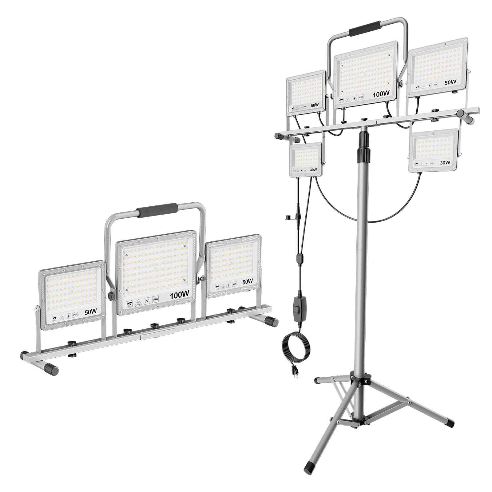 31000Lumen LED Work Light 260w with Tripod Stand Work Lights 5 Head Portable Work Light with Anti-Glare Lenses,19.7ft Power Cord, Height Adjustable,