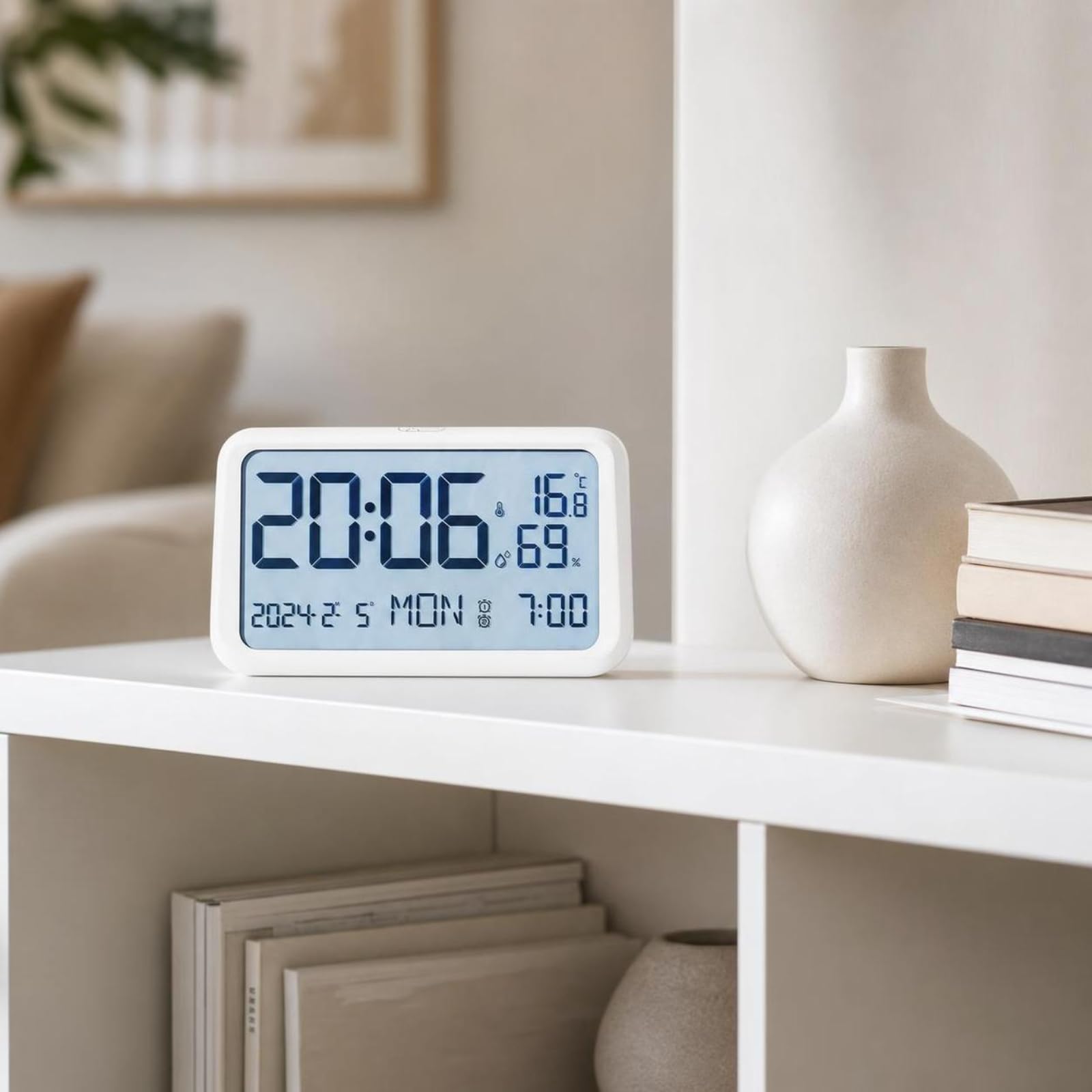 Reloj Digital Pantalla Clara Reloj Despertador Calendario Higrómetro Carcasa Plástica Estable Diseño Rectangular Esquinas Redondeadas, Color to 2