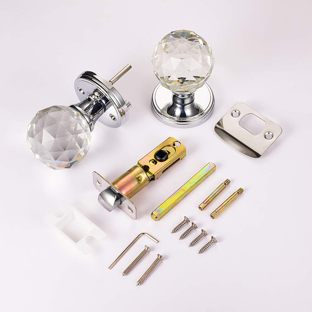 Crystal Chrome Door Knobs - Privacy & Lock -6