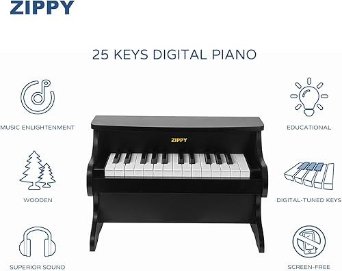 Vista 13 de ZIPPY Teclado de piano para niños, piano digital de 25 teclas para niños, mini instrumento educativo musical, juguete de madera para niños pequeños