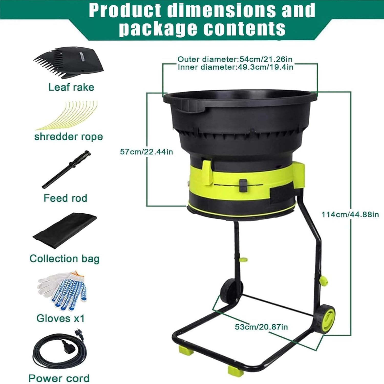 Trituradora eléctrica de hojas de 2500 W – 8000 rpm, herramienta de limpieza de jardín, máquina de compostaje con bolsa de almacenamiento, cable de alimentación de 20 m para un fácil mantenimiento