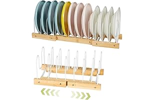 High Capacity Bamboo Kitchen Cabinet Dish Drying Rack Organizer