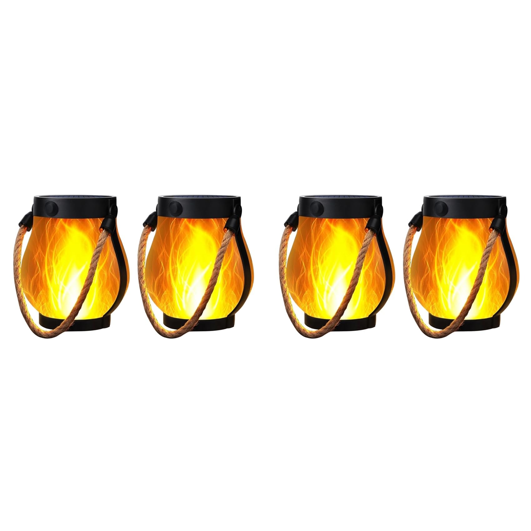 Vjsujehgy 4X Solar Lanterns Lights Flickering Flame Garden Lights with Dual Charging USB & Solar Waterproof Hanging Lantern