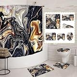 6 Pcs Shower Curtain Set 6 Pcs Bathroom Set Marbling Shower Curtain Set Waterproof Shower Curtain 6