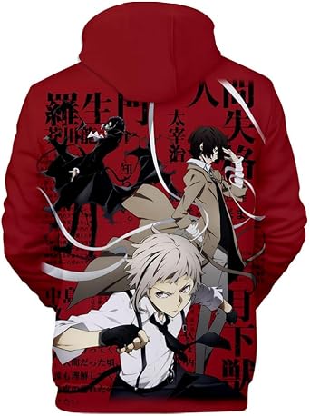 Nakahara Chuuya Hoodies For Men Anime 3D Printed Dazai Osam Pullover Sweatshirt with Pockets