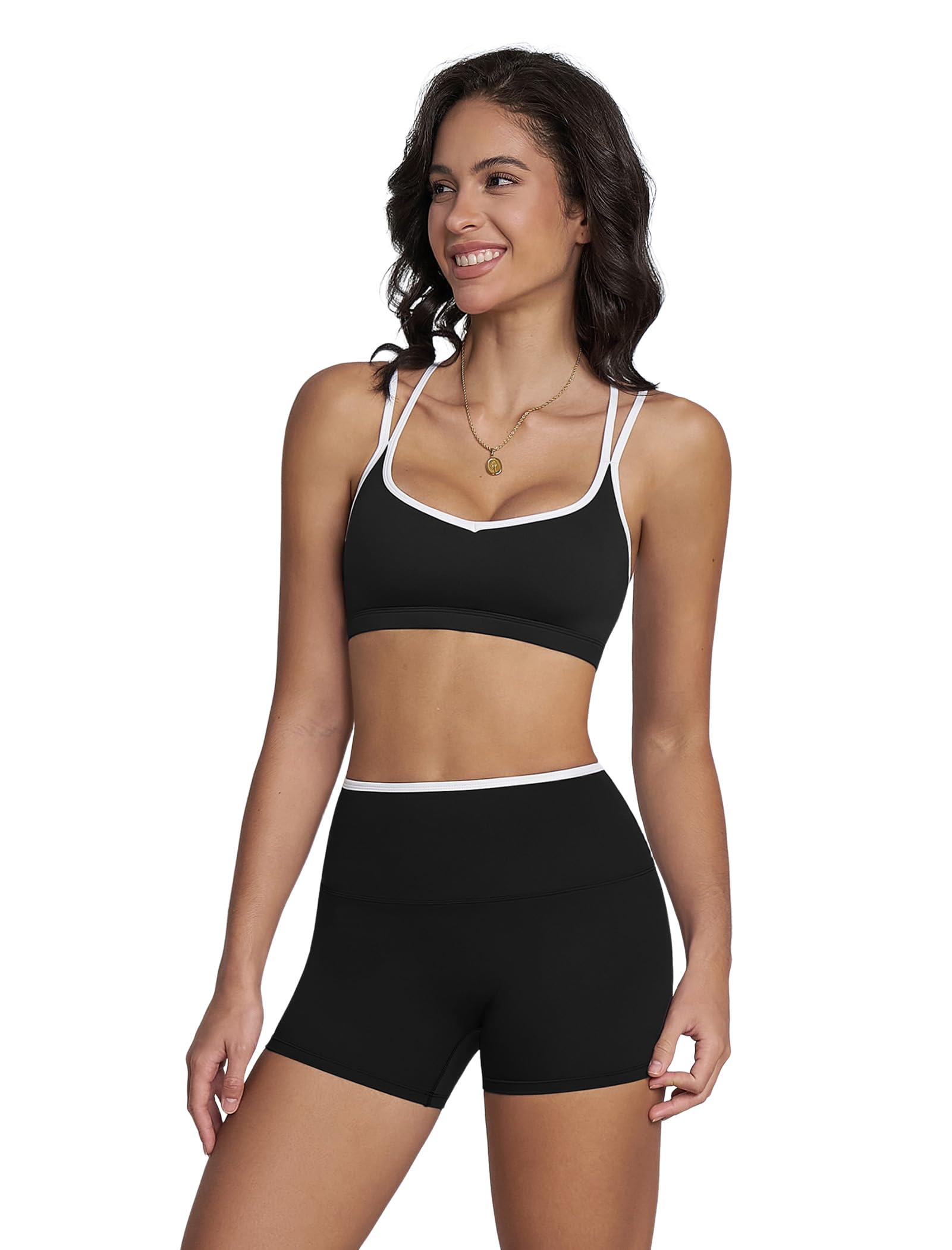 Sujetador deportivo para mujer y pantalones cortos de cintura alta en conjunto de ropa de yoga de dos piezas 8