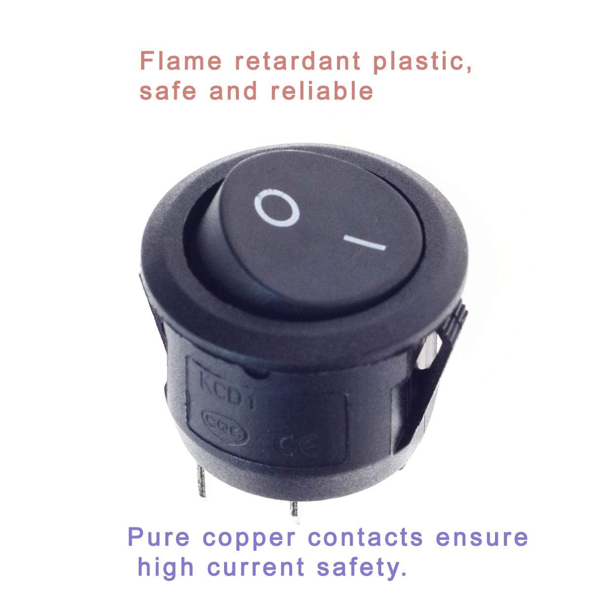 #US 8 Pcs -in On-Off 2 Pin Round Rocker Boat Switch Black AC 250V 6A 1