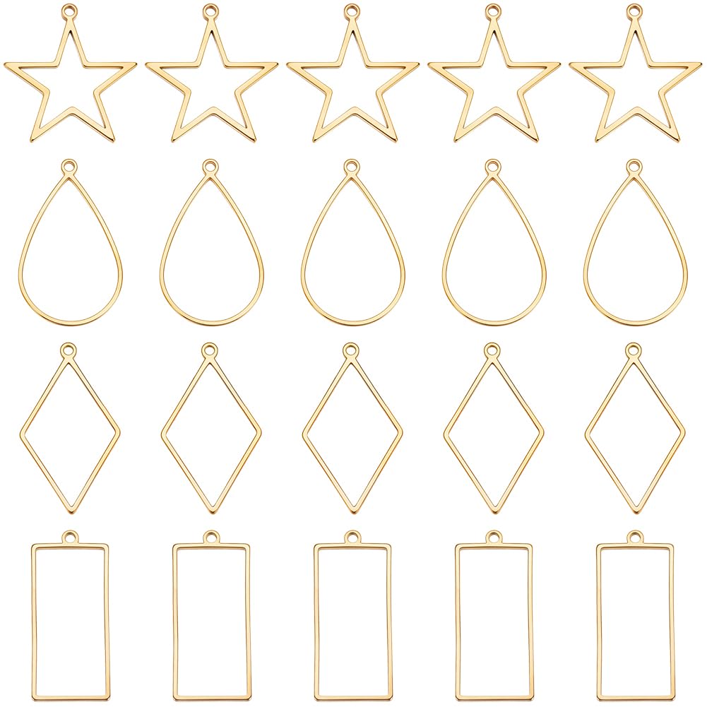 Boucles d'oreilles rectangulaires acier inoxydable pendentifs cadres lunette ouverte dorée