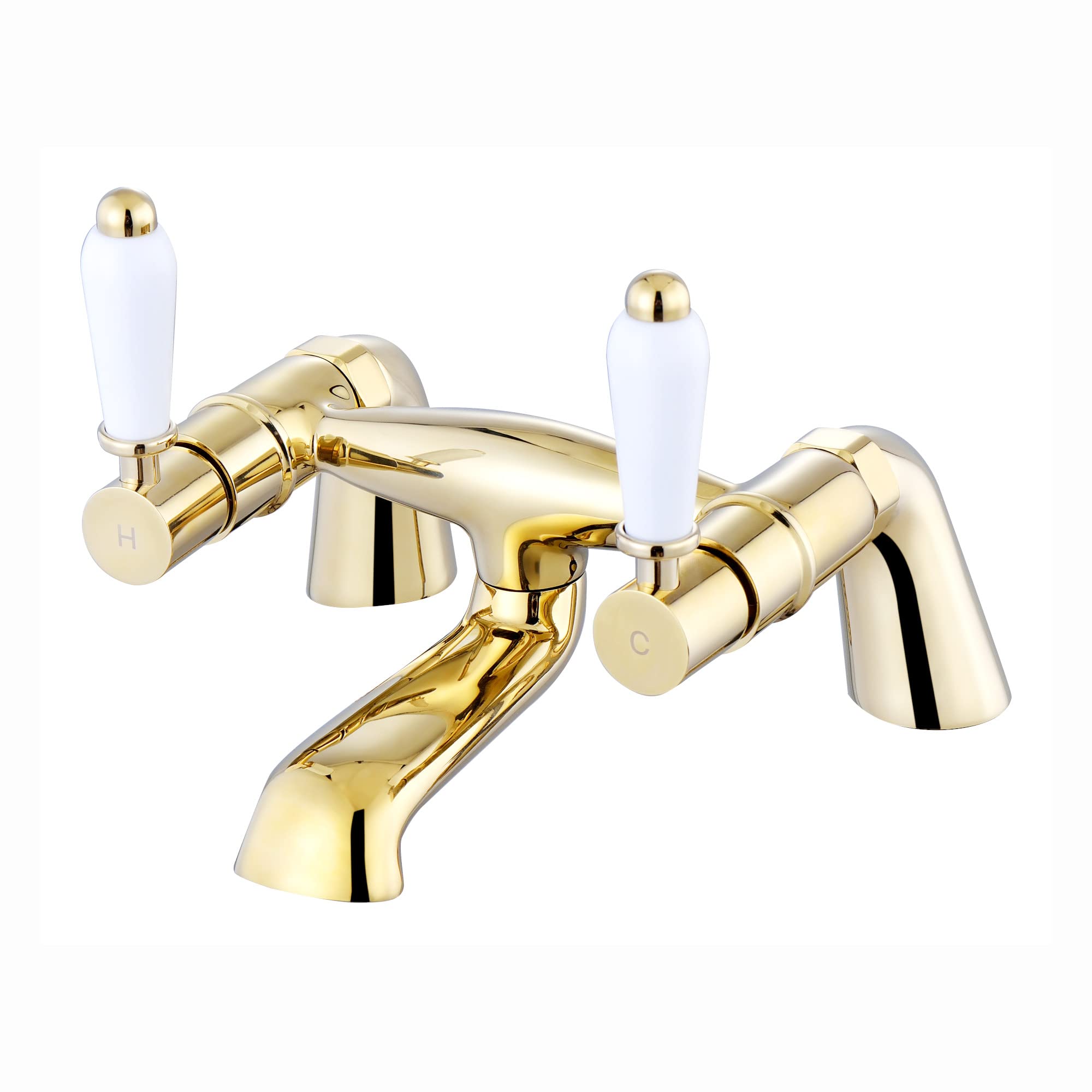 Enki Gold Downton, Bt0613 Bath Mixer Tap With White Ceramic Levers English