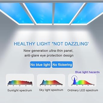 LED Blue Sky Light Ceiling Lamp, Smart Blue Sky Light, Natural Light Skylight, Simulate Daylight Rhythms, Adjustable Color Temperature, for Basement, Living Room and Hallway,300 * 600 * 80mm
