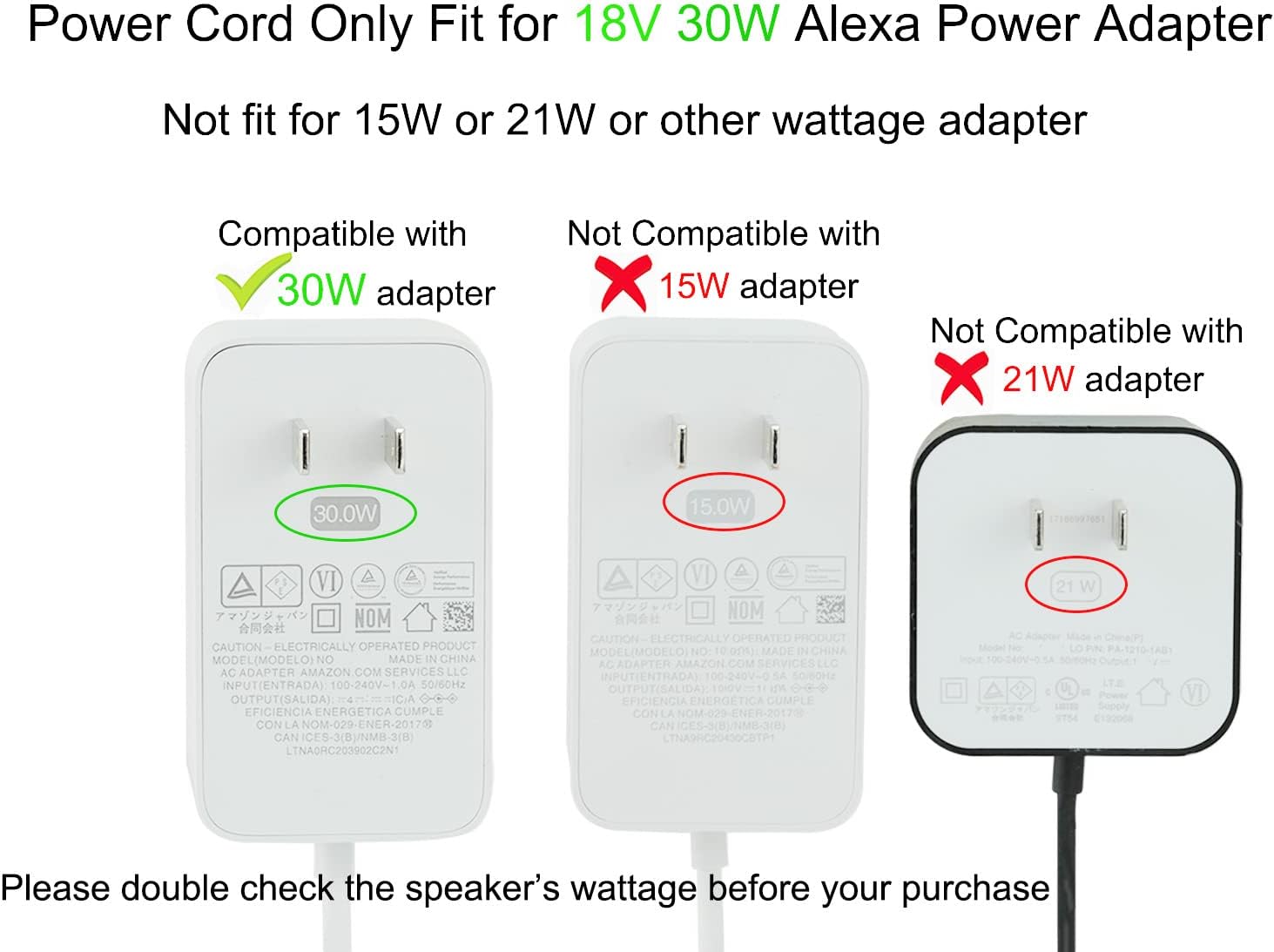 LEFXMOPHY C7H6N3 Power Cord Replacement for Show 8 18V 1.67A 30W Adapter, l4s3re 4th / 3rd Gen, Show 10, Plus 2nd Gen, K3V1N9 Charger UL White Pluger With 5ft Cable image 4