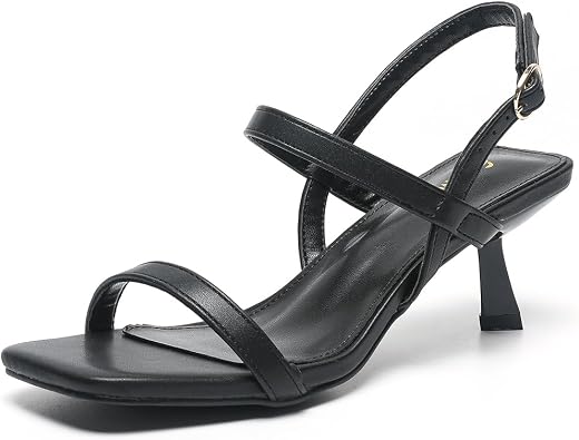 Amoji Women 2.5 Inche Low Kitten Heel Ankle Strap Heeled Sandals Party Wedding Dress Shoes FZ326 Black 7.5 women