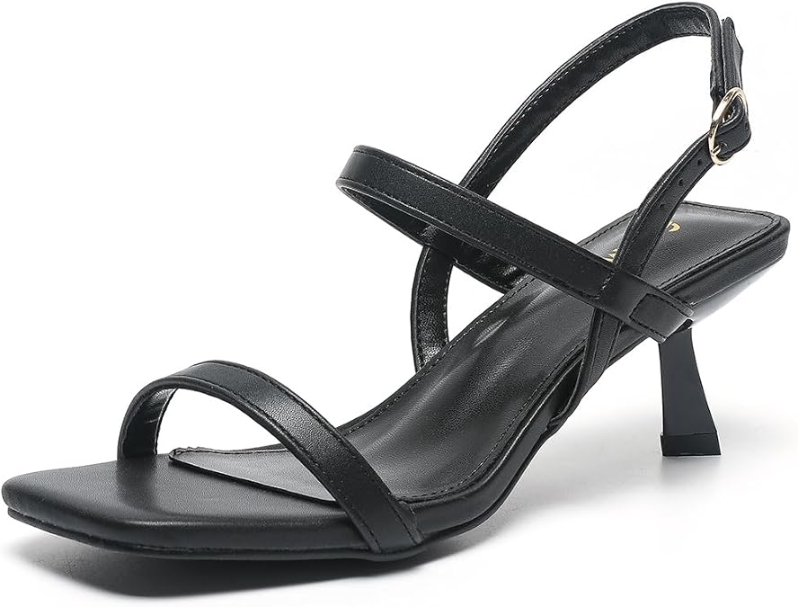 Amoji Women 2.5 Inche Low Kitten Heel Ankle Strap Heeled Sandals Party Wedding Dress Shoes FZ326 Black 7.5 women