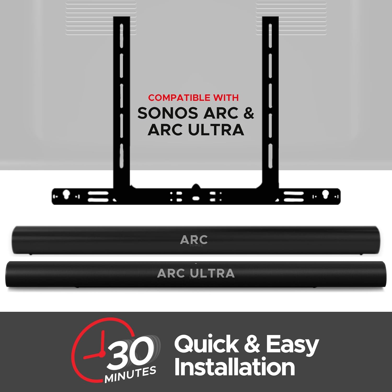 Sound bass Arc TV Mount, Black, Compatible with Sonos Arc Soundbar and Ultra Version, Mounting Bracket for TV, Hardware Kit Included, Designed in the UK