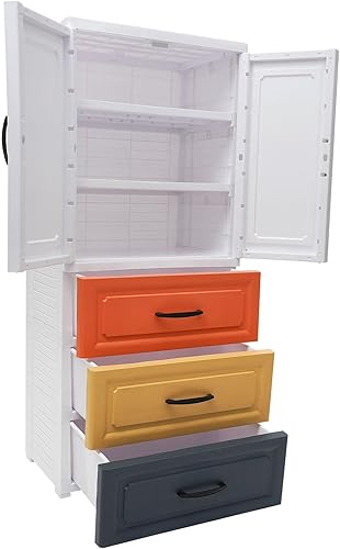 GNJINX Armario portátil con 4 puertas, espacioso organizador de almacenamiento de plástico para dormitorio, estantes de armario, cajones y