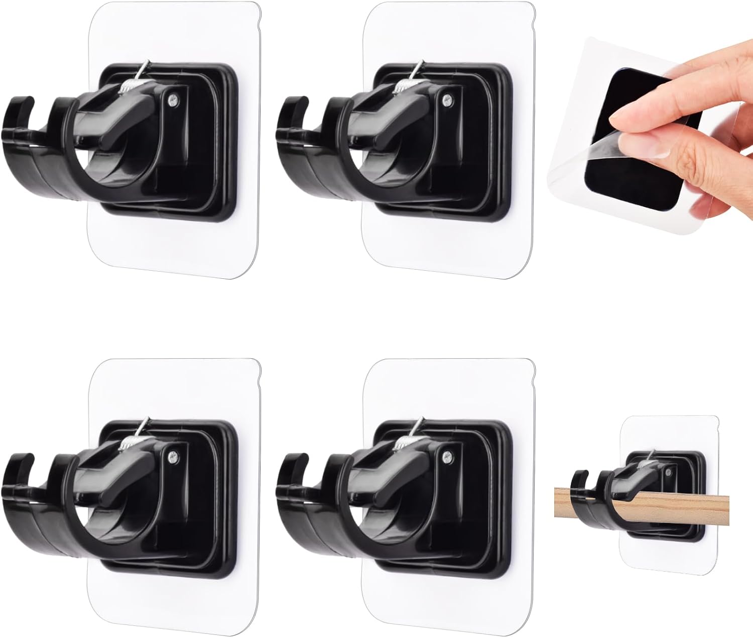 4PCS No Drill Curtain Rod Brackets, Self Adhesive Curtain Rod Holder Hooks, Nail Free Adjustable Curtain Rod Hooks Curtain Hangers Wall Mount Holder for Bathroom Kitchen Home Bathroom & Hotel