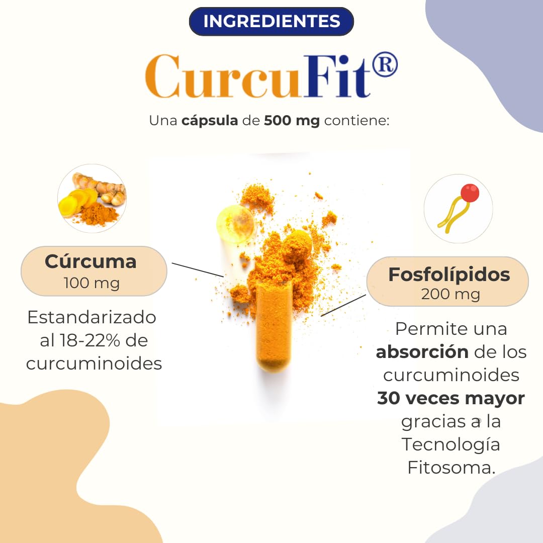 CurcuFit® 1000 mg Curcumina Meriva® Concentrada Antiinflamatorio Natural Cúrcuma en Cápsulas 3 Meses