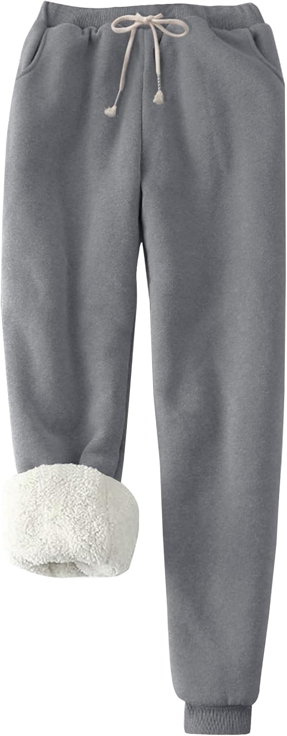 PEHMEA Women's Sherpa Lined Sweatpants Winter Warm, Fleece Joggers for Athletic Lounge