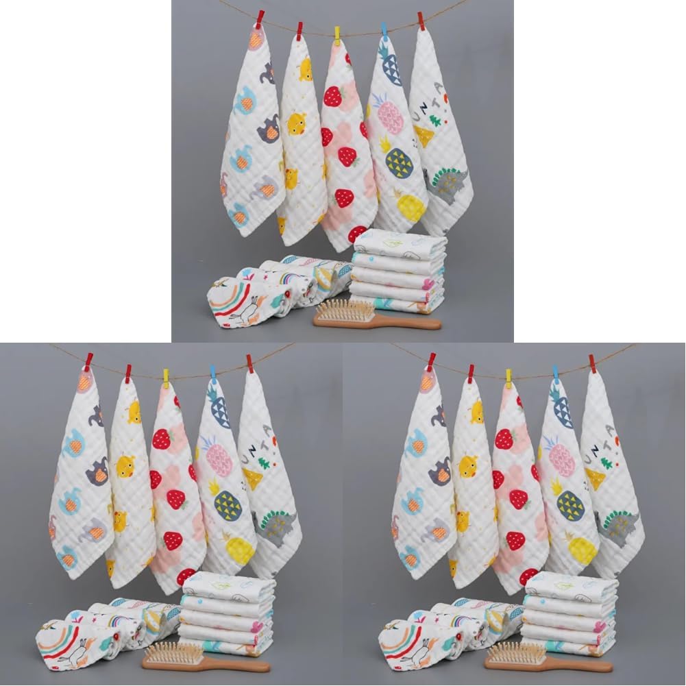 Little Boo Muslin 6 Layer Cotton Face Towels for Newborn Baby Extra Soft Hankies Reusable Napkins for Infants Toddlers/Kids (Pack of 15) White Printed.-image-40