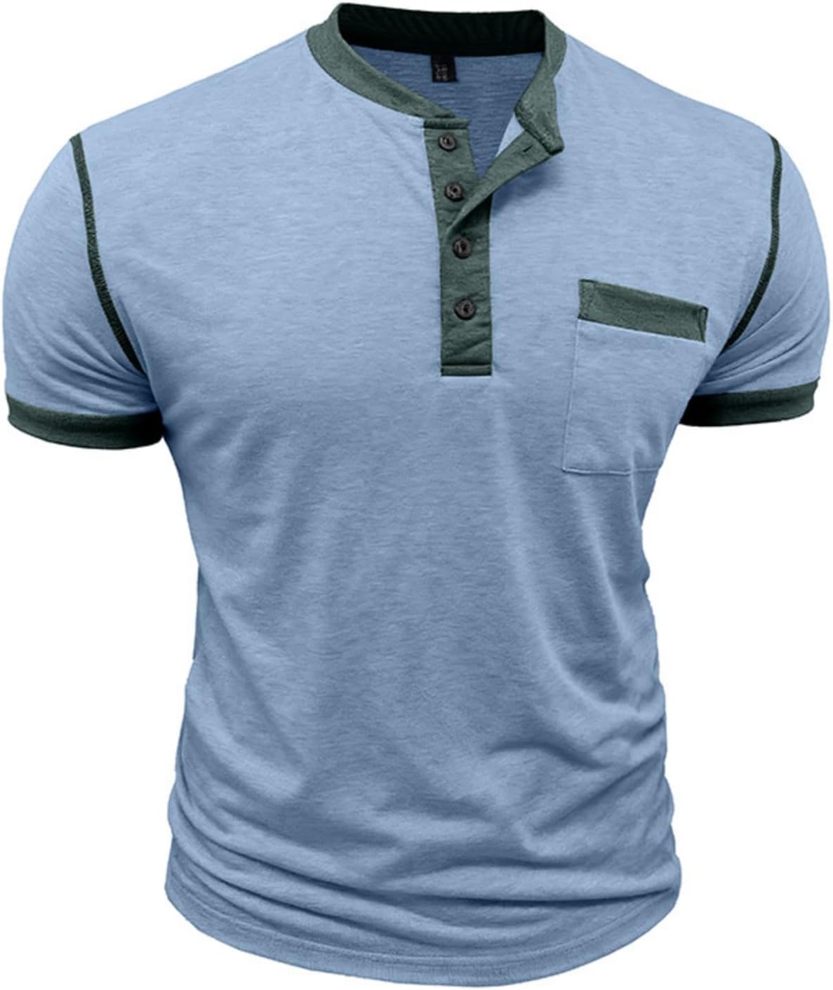 WENKOMG1 Men's Casual T Shirts Short Sleeve Casual Daily Basic Retro Henley Button Shirt, M-3XL