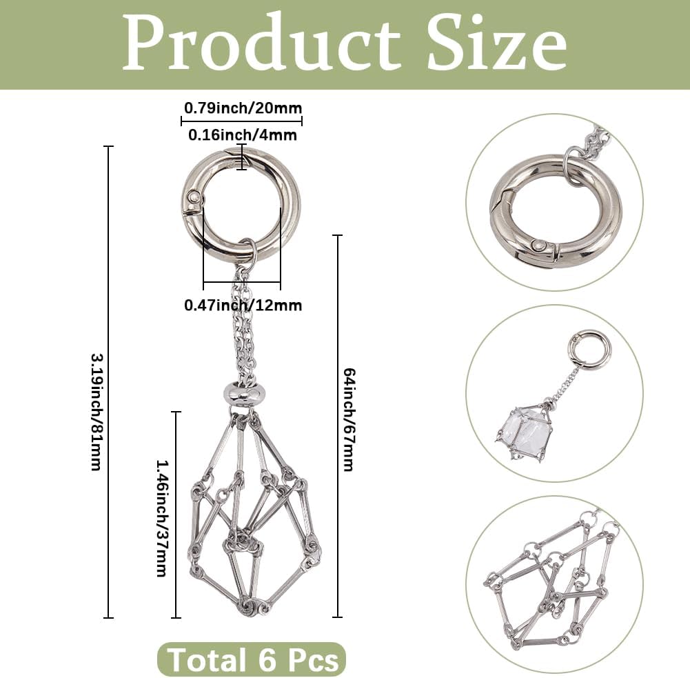 SUNNYCLUE 1 Box 8Pcs Crystal Holder Keychain Cage Keychains Bulk Stainless Steel Silver Empty Gemstone Stone Holders Rings Spring Key Chains for Jewelry Making Handbag Purse Craft DIY Supplies Adult image 2