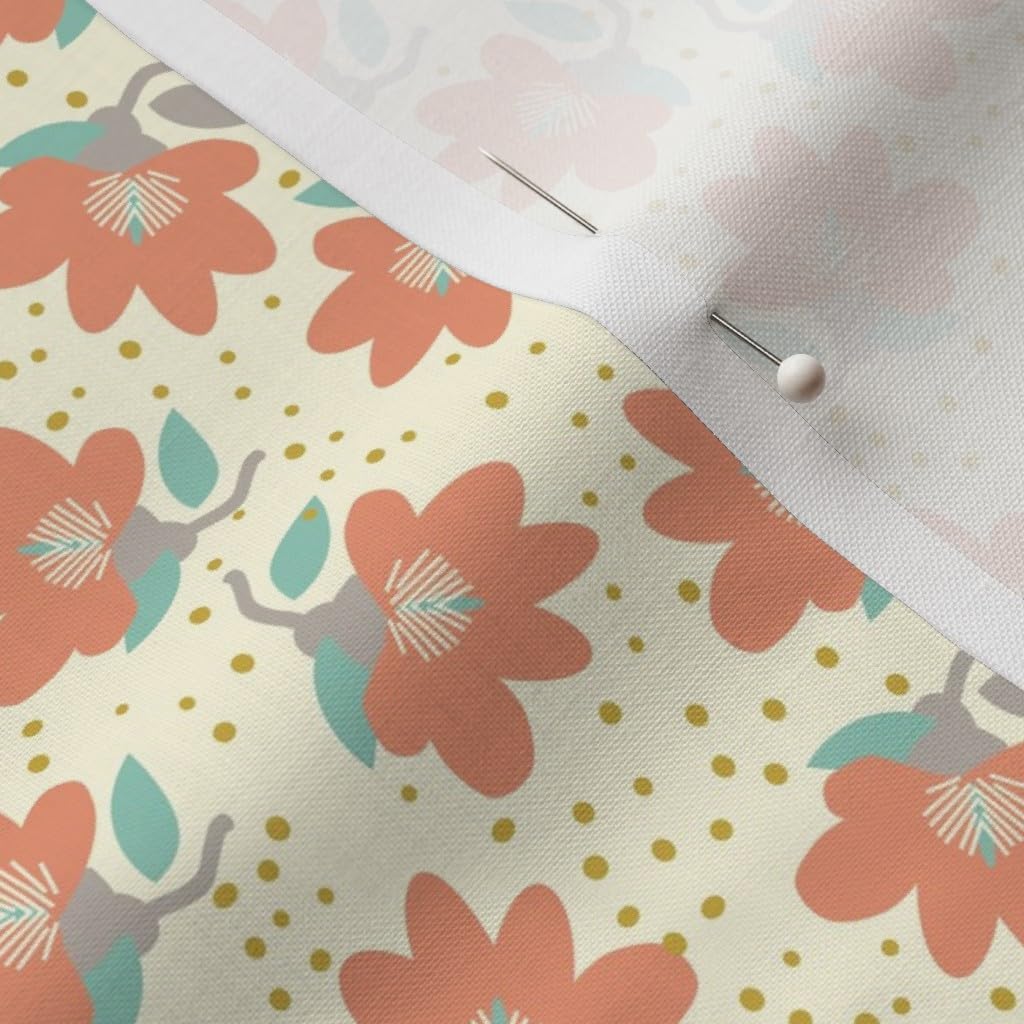 Spoonflower Fabric - Coral Flower Small Scale Sweet Floral Peach Orange Cream Summer Spring Printed on Petal Cotton Fabric Fat Quarter - Sewing Quilting Apparel Crafts Decor