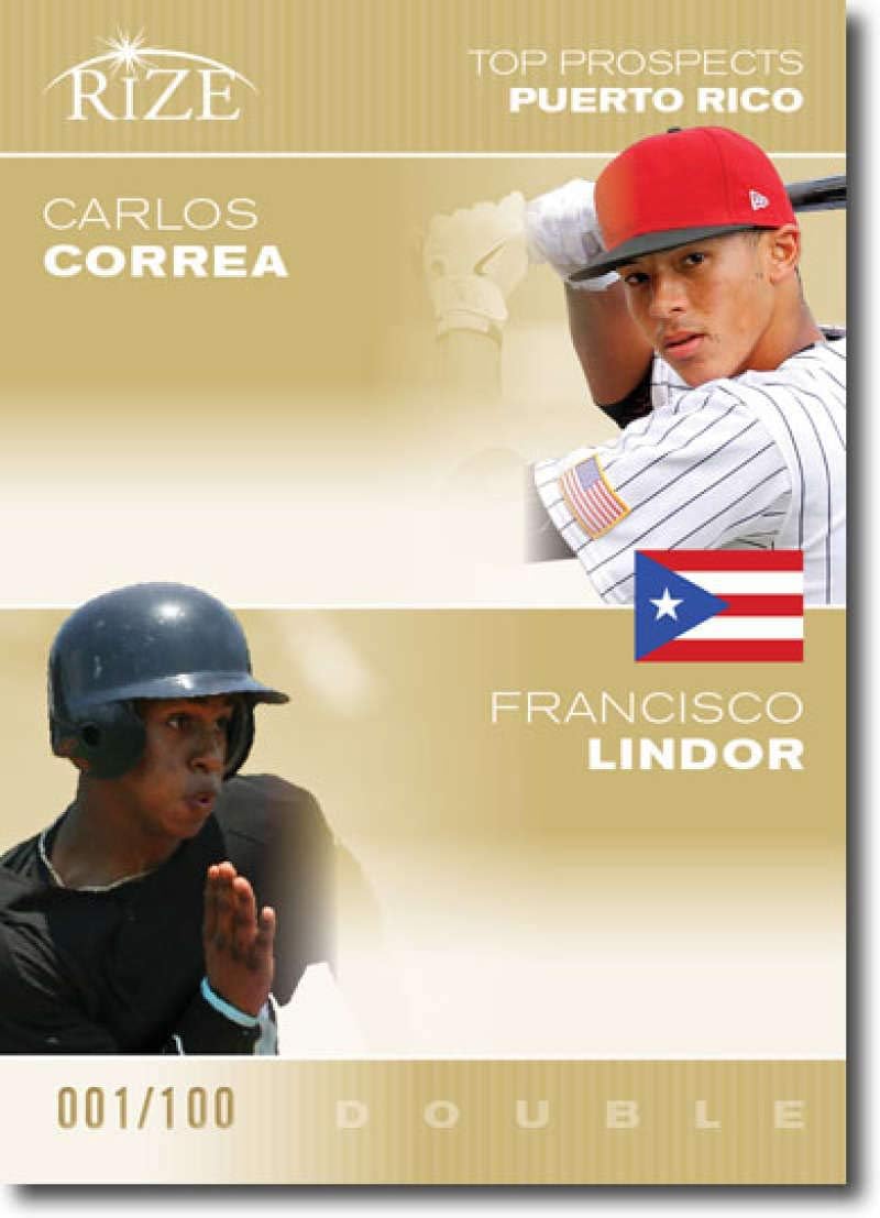 2012 Leaf Rize Draft Gold Top Prospects Dual #CC-JB Carlos Correa/Javier Baez Astros Puerto Rico (Rookie/Prospect Insert Paragon Card) MLB Baseball Card /100 NM-MT