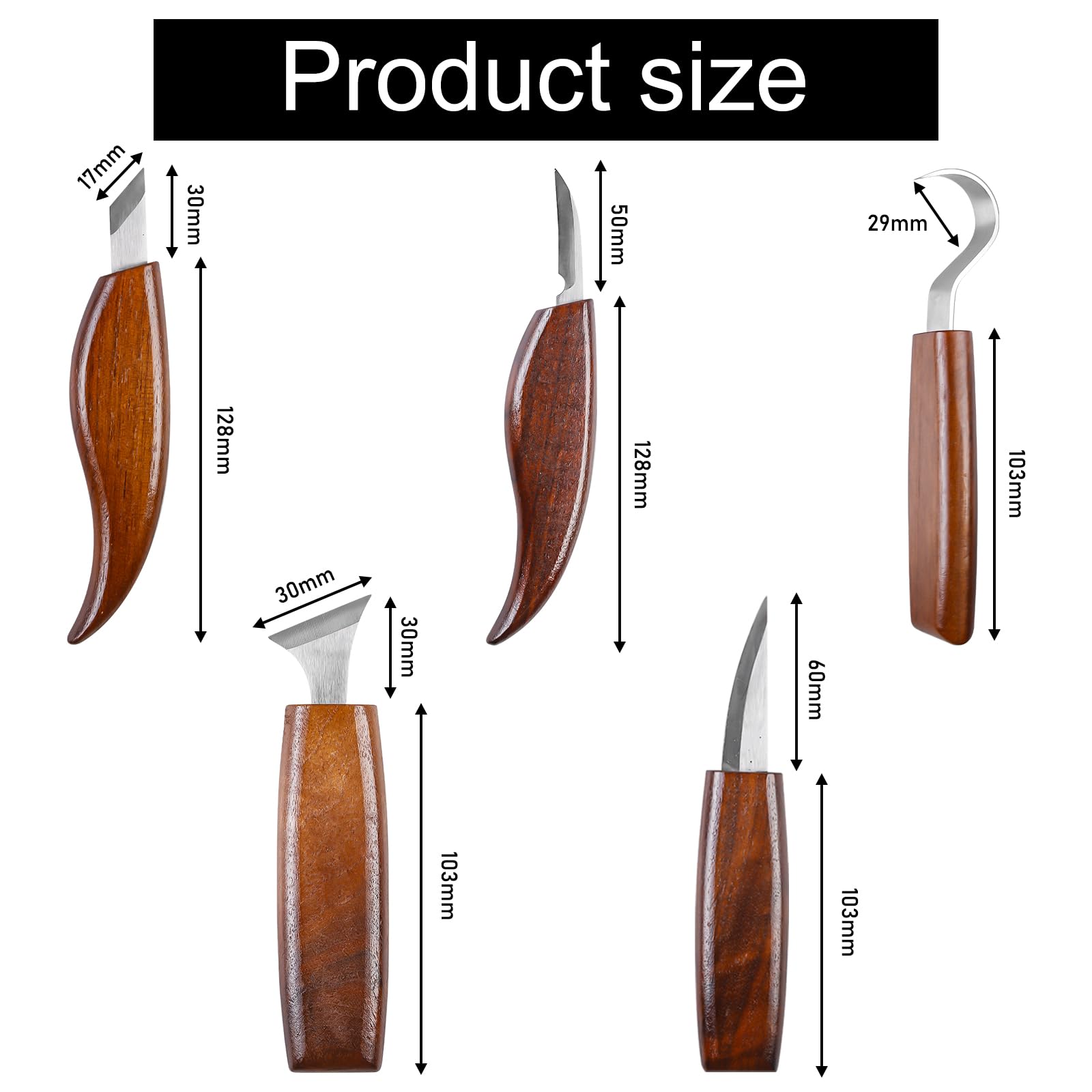 Set di 10 coltelli da intaglio in legno, utensili professionali