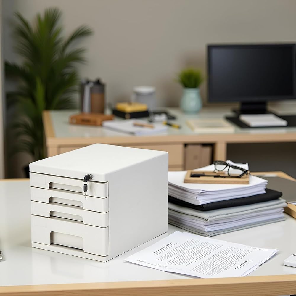 Multifunzionale A4 Documenti Nizer con serratura - 4 strati File Cabinet per ufficio o uso domestico, ideale per spazio di lavoro, colore grigio
