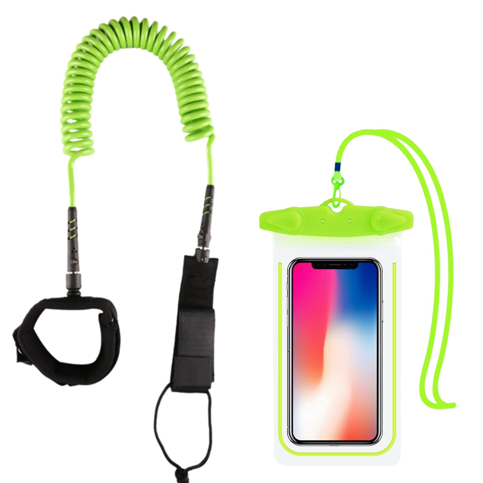 Surfboard Leashes,Surf SUP Board Leash with Waterproof Phone Case,10ft 7mm TPU Coiled Stand Up Paddle Board Leash Padded Ankle Strap Leg Rope,with Double Stainless Steel Swivels and Triple Rail Saver