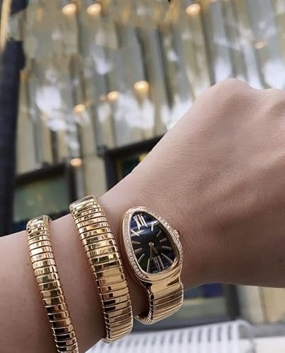 Women's Snake Watch Fashion Luxury Classic Casual Watch Perfect Gift for Women Girls (Gold Black Dial)