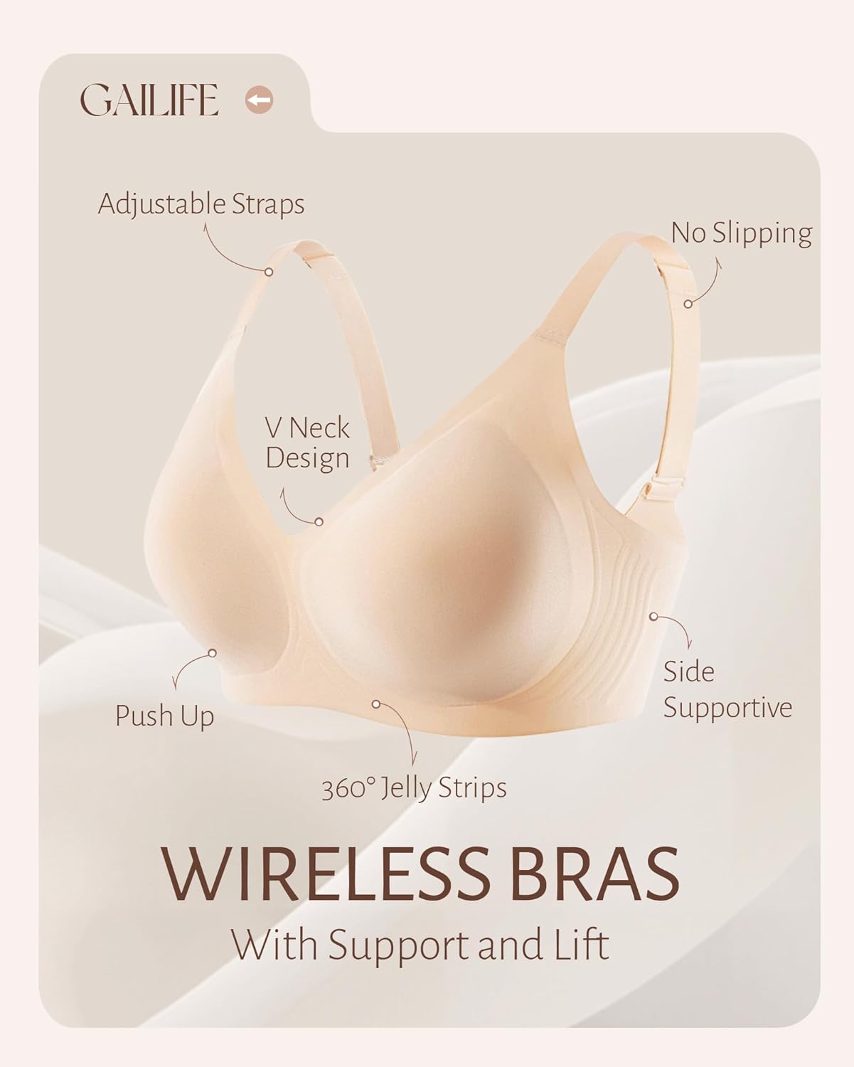 Gailife Comfortable Bra for Women Wireless Bras Seamless No Underwire Supportive Full Coverage Regular and Plus Size - Image 7
